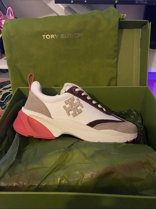Tory Burch Shoes - Tory Burch White & Suede Sneaker with Pink Heel